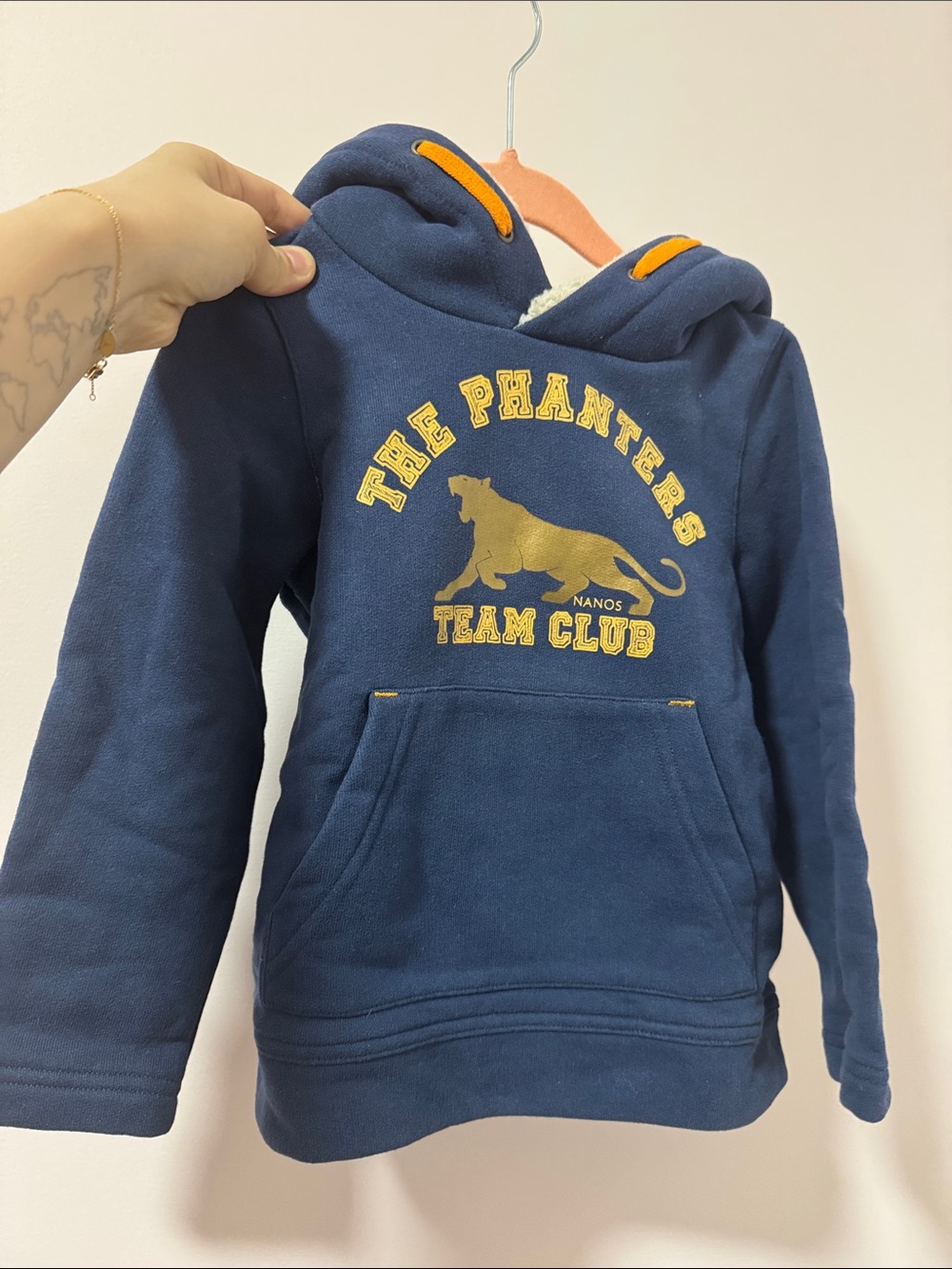 Nano Navy Blue Hooded Sweatshirt with Gold Panther Graphic